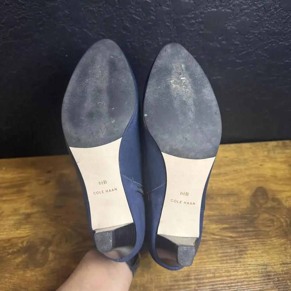 Cole Haan Navy Blue Leather‎ Suede Buckle Ankle Boots Womens 6.5B